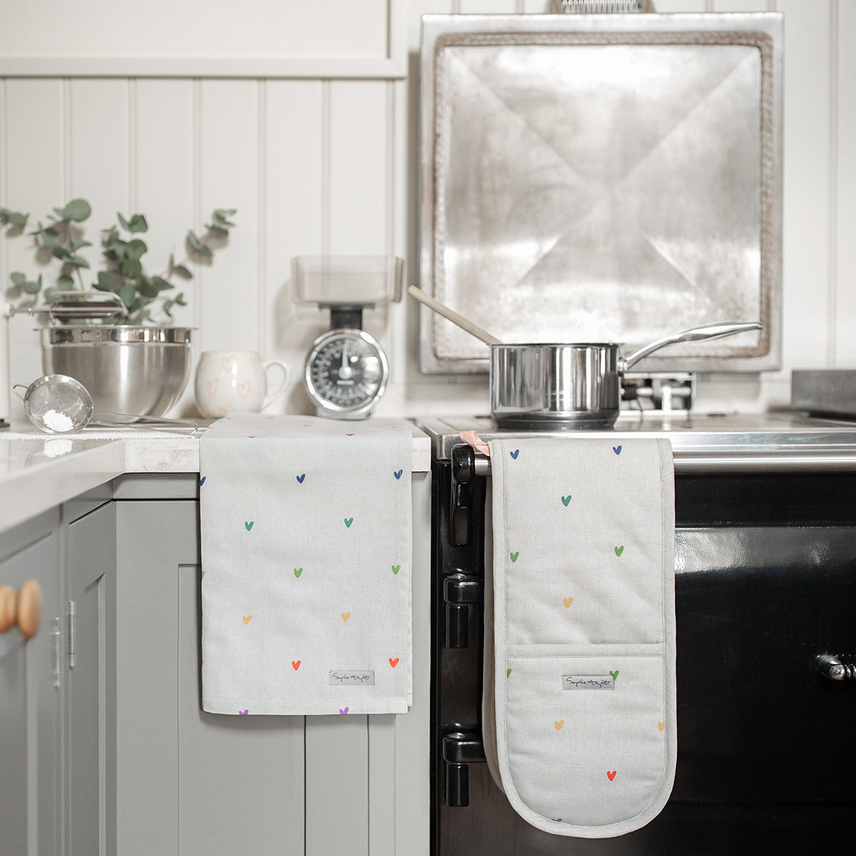 Multicoloured Hearts Tea Towel by Sophie Allport