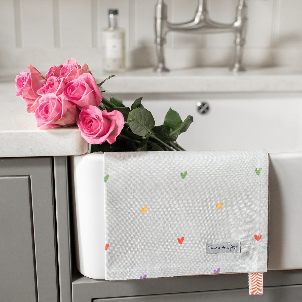 Multicoloured Hearts Tea Towel by Sophie Allport