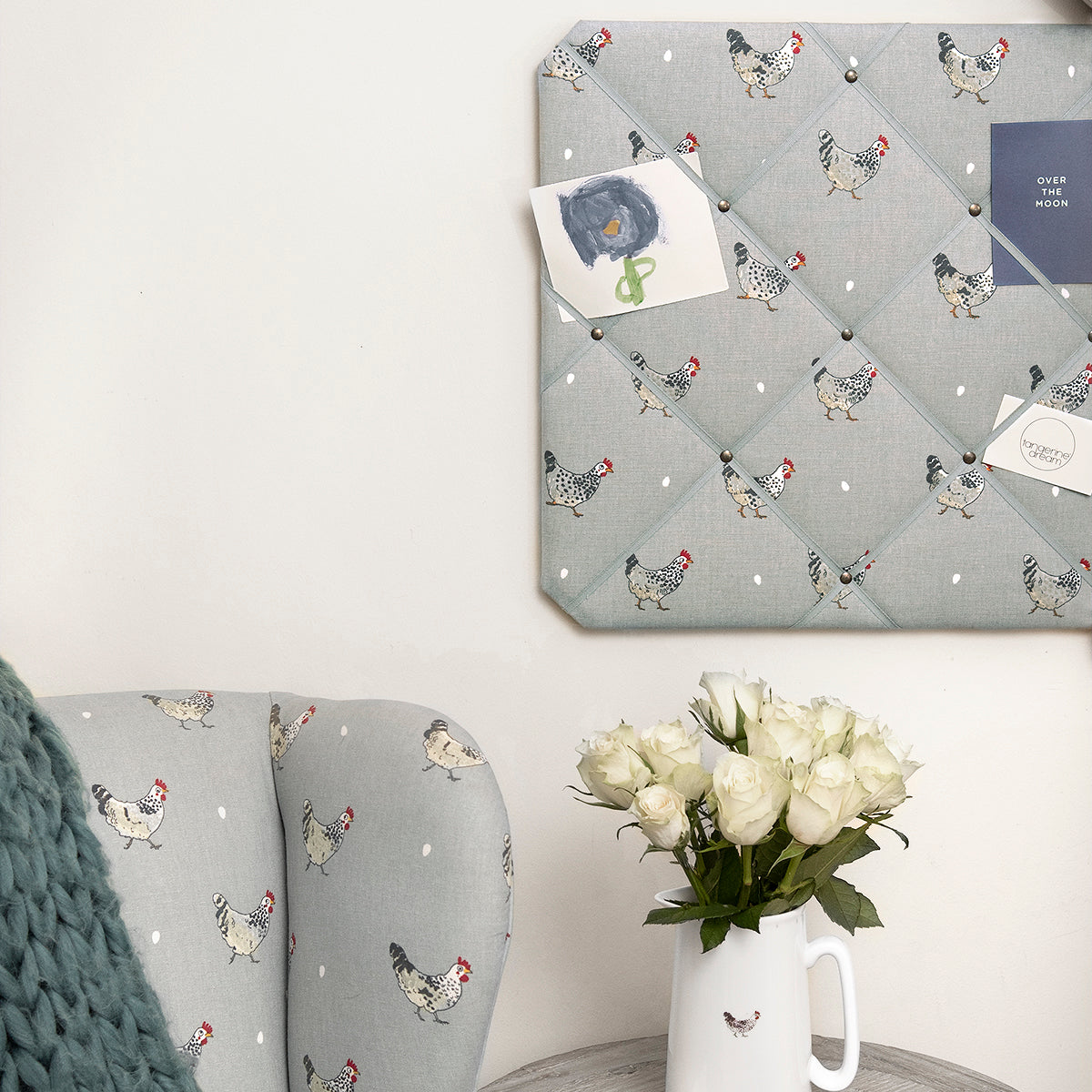 Chicken fabric by the metre, perfect for upholstery, by Sophie Allport