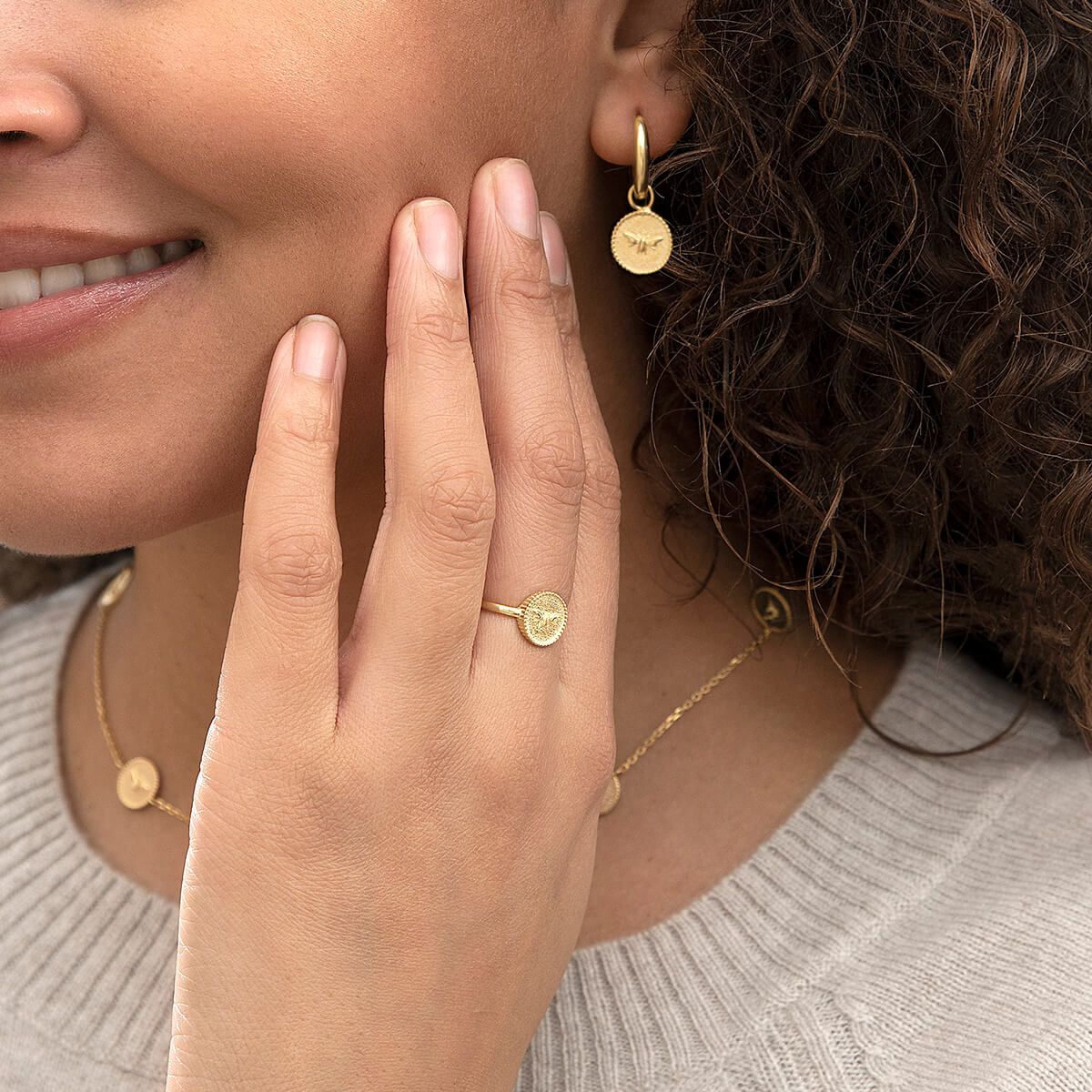 Bees Gold Plated Charm Coin Necklace