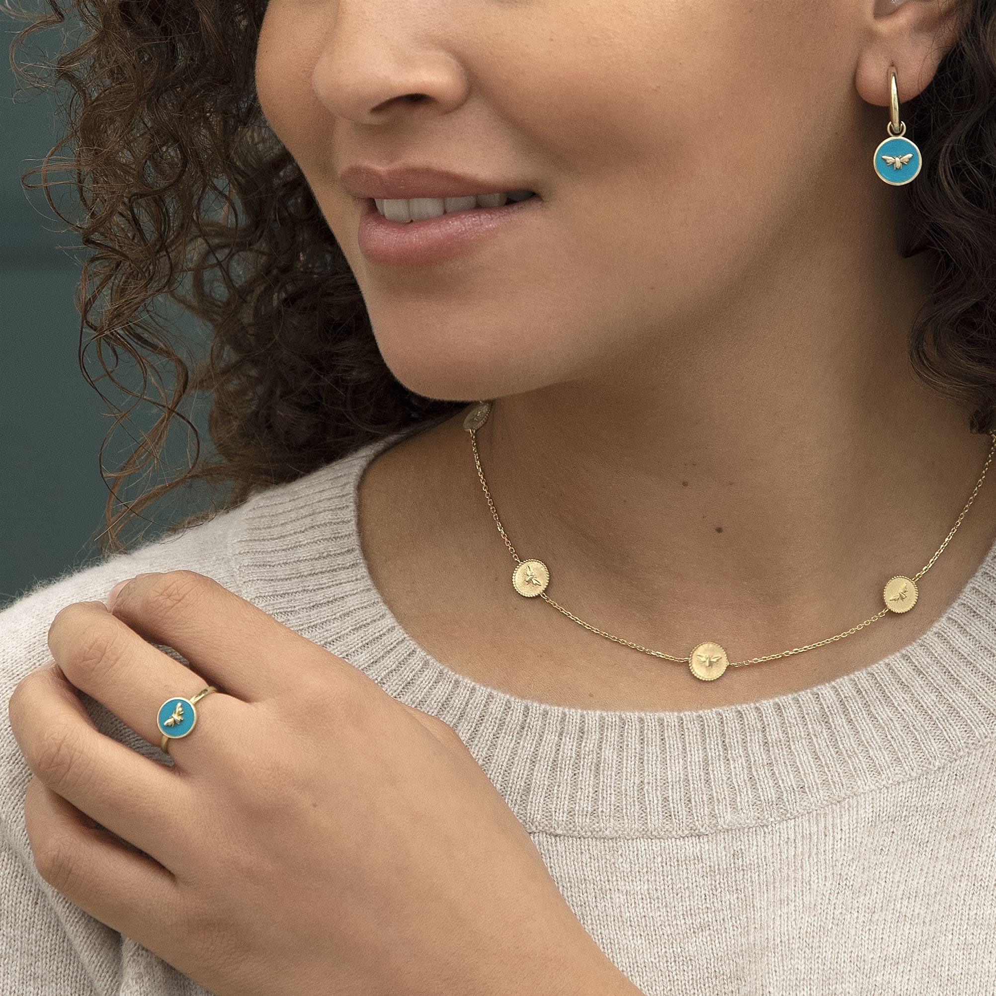 Bees Gold Plated Charm Coin Necklace