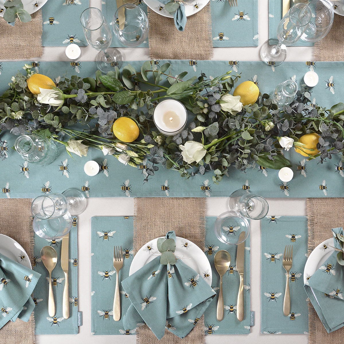 Bees Teal Table Runner Table Setting Sophie Allport