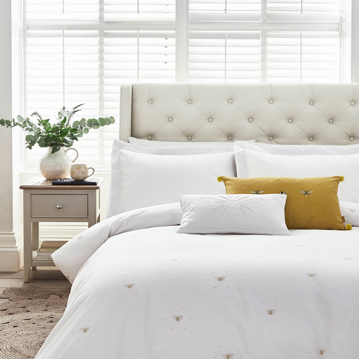 Bees Mustard Embroidered Bedding Set