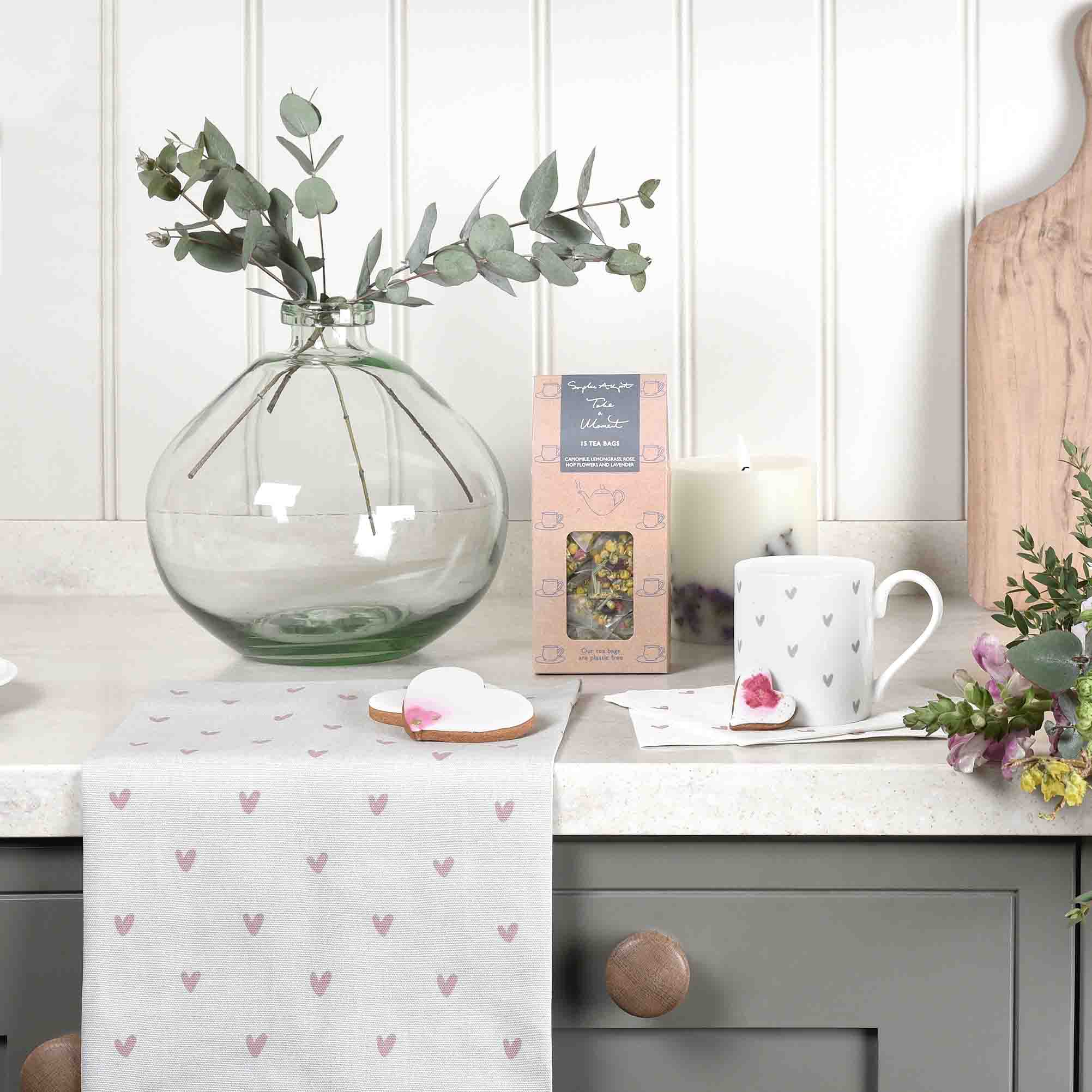 Hearts Pink & Grey Tea Towel (Set of 2)