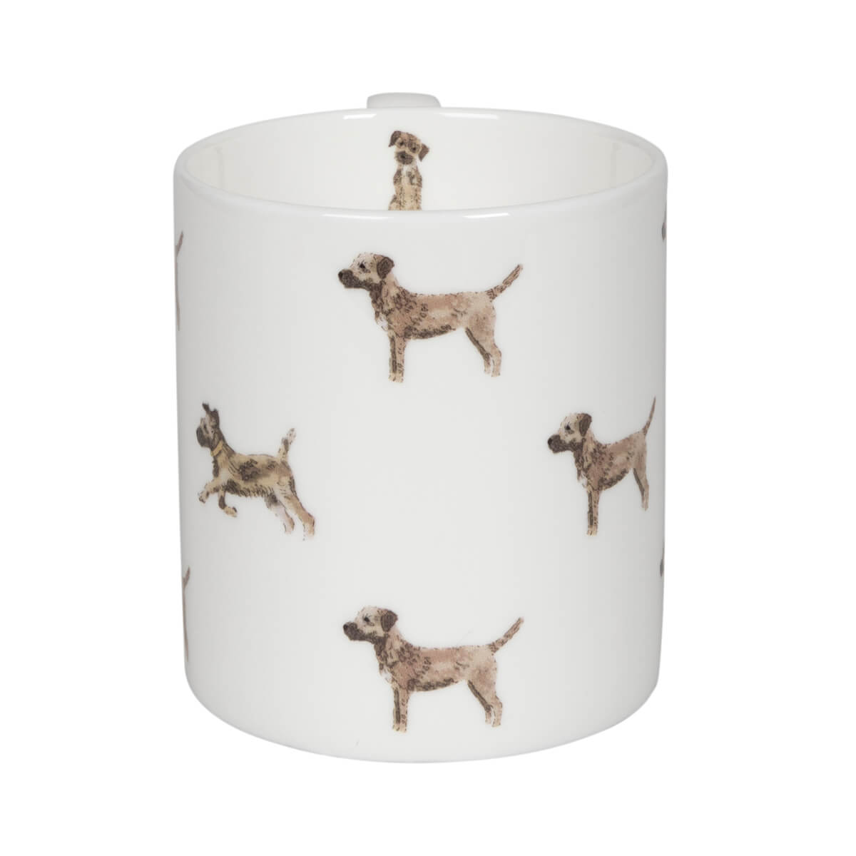 White fine bone china mug with border terriers by Sophie Allport