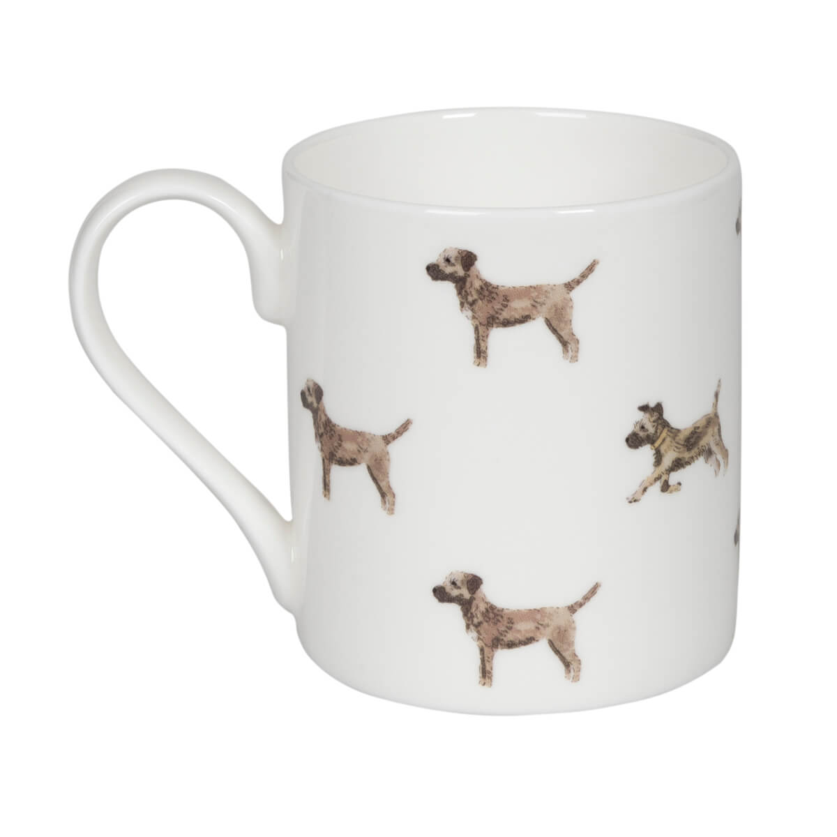 White fine bone china mug with border terriers by Sophie Allport