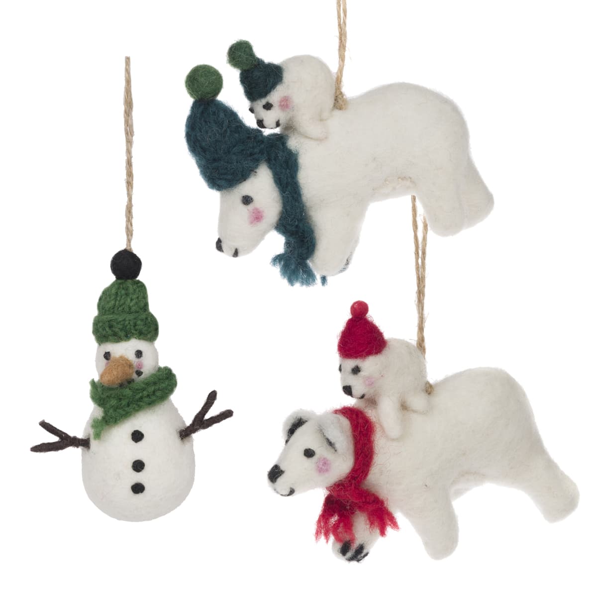Snow Season Polar Bears Felt Decorations (Set of 3)
