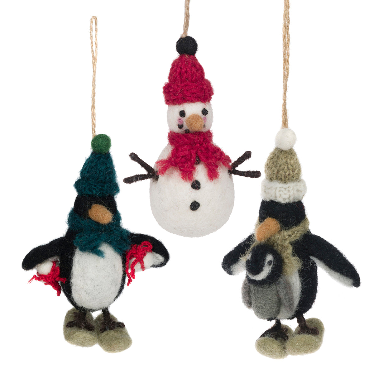 Snow Season Penguins Felt Decorations (Set of 3)