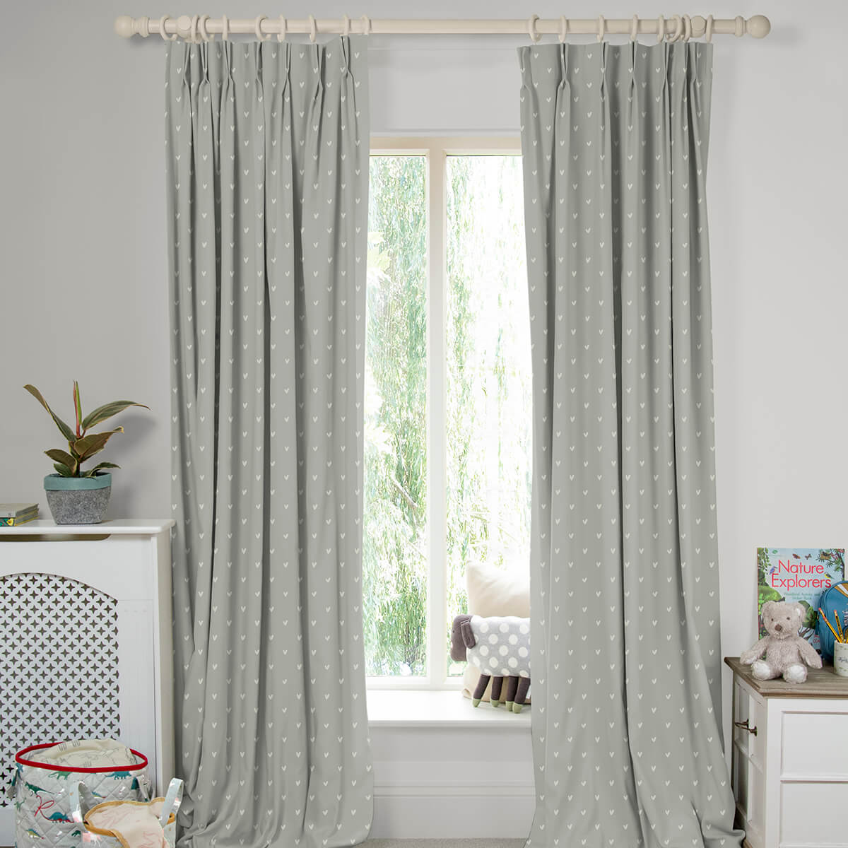 Hearts Grey Made to Measure Curtains