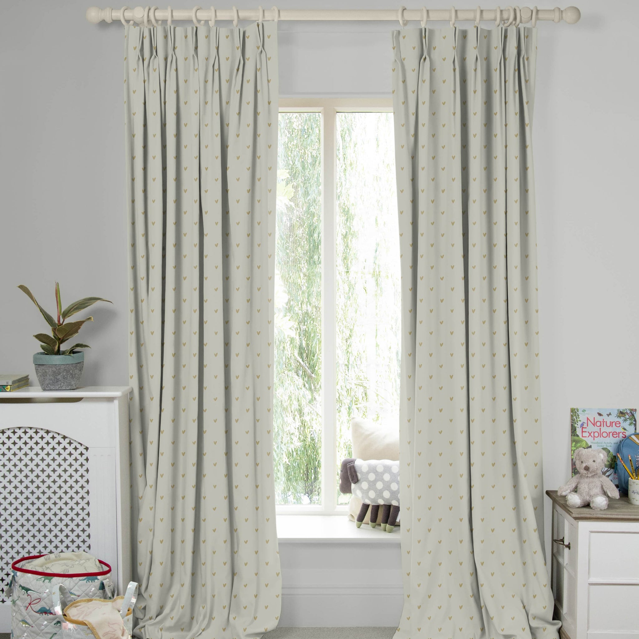 Hearts Soft Mustard Made to Measure Curtains