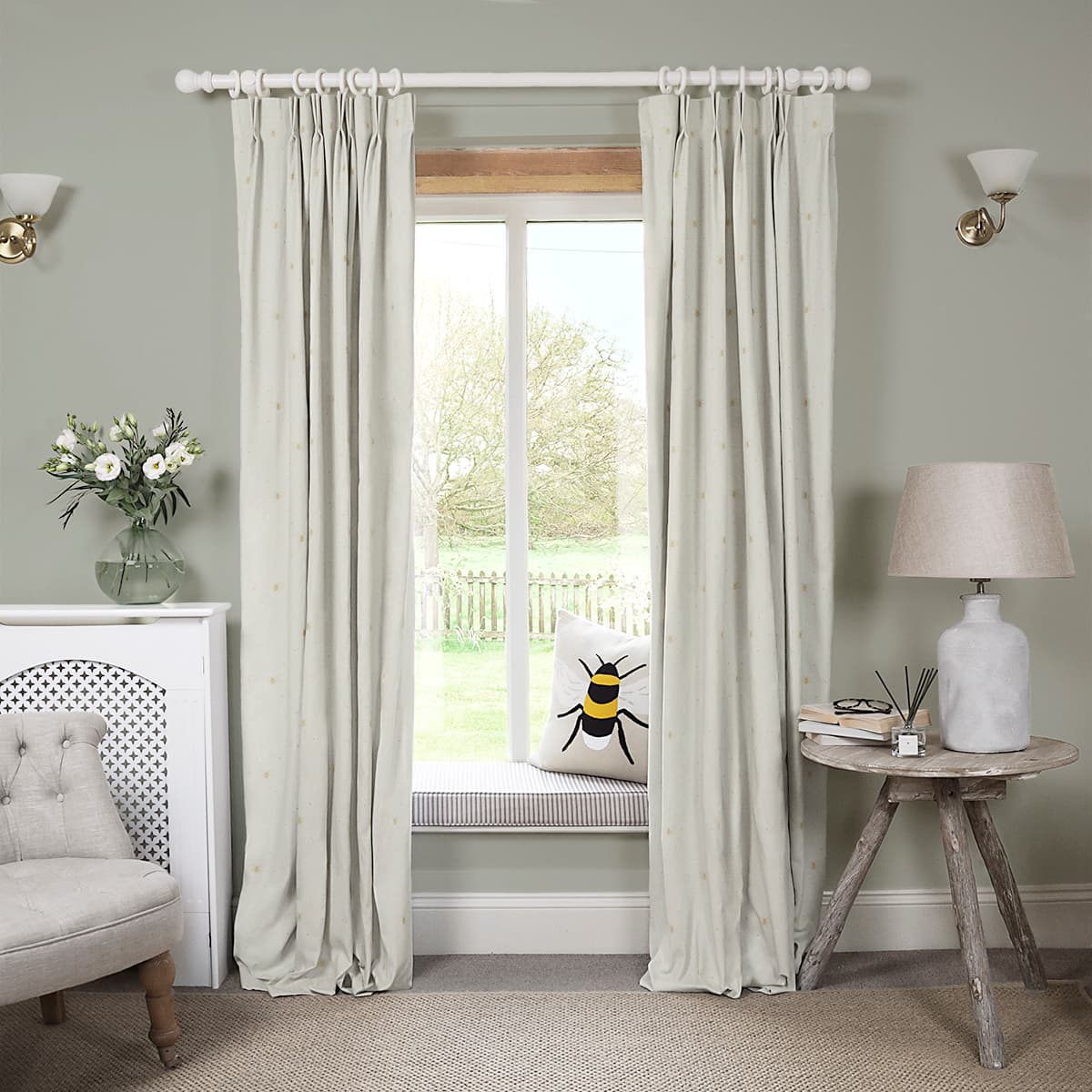 Bees Ochre Made to Measure Curtains