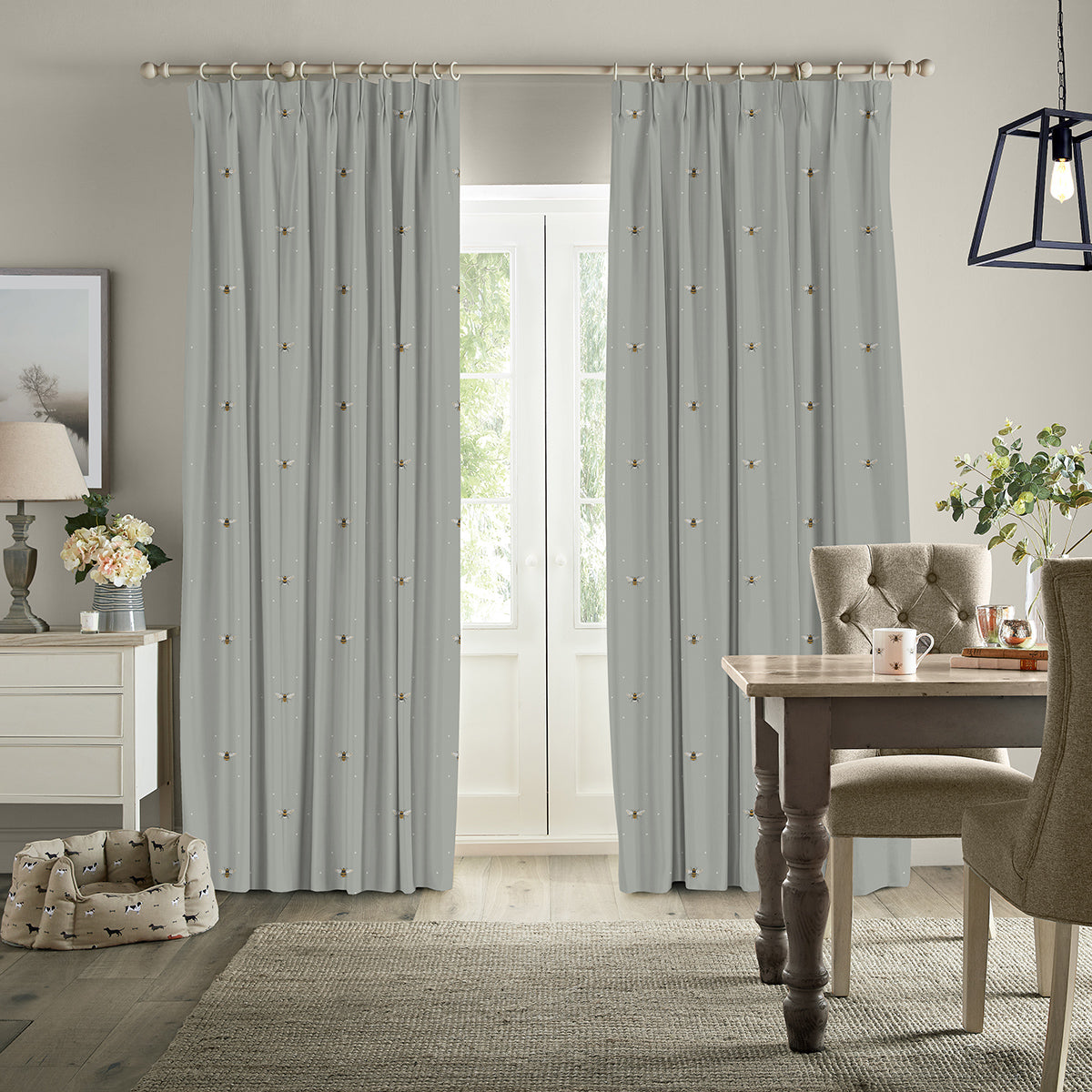 Bees Pale Slate Made to Measure Curtains