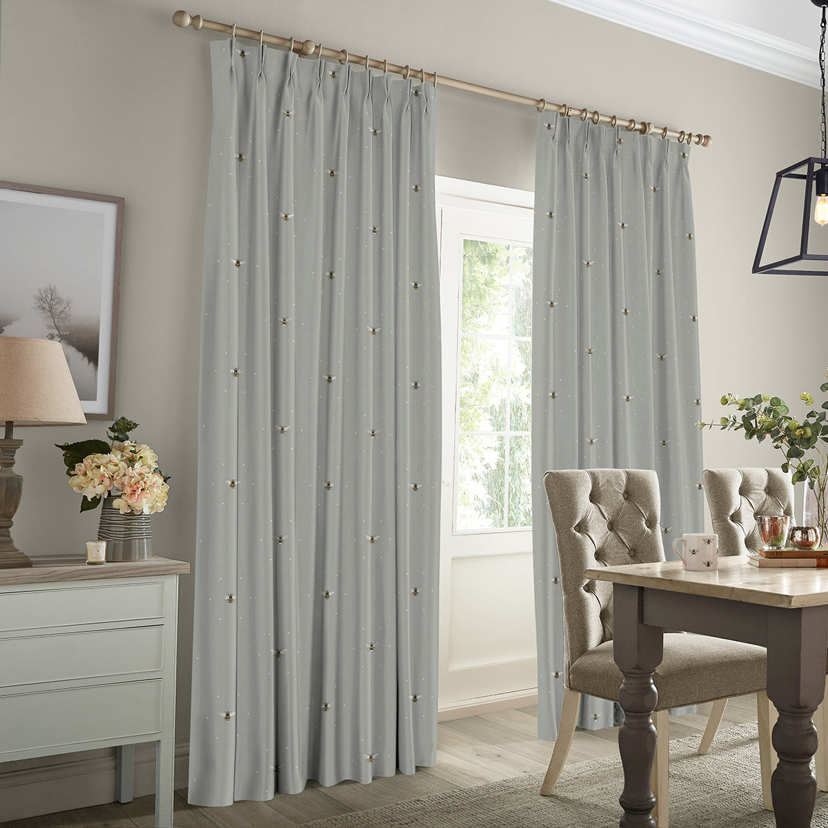 Bees Pale Slate Made to Measure Curtains