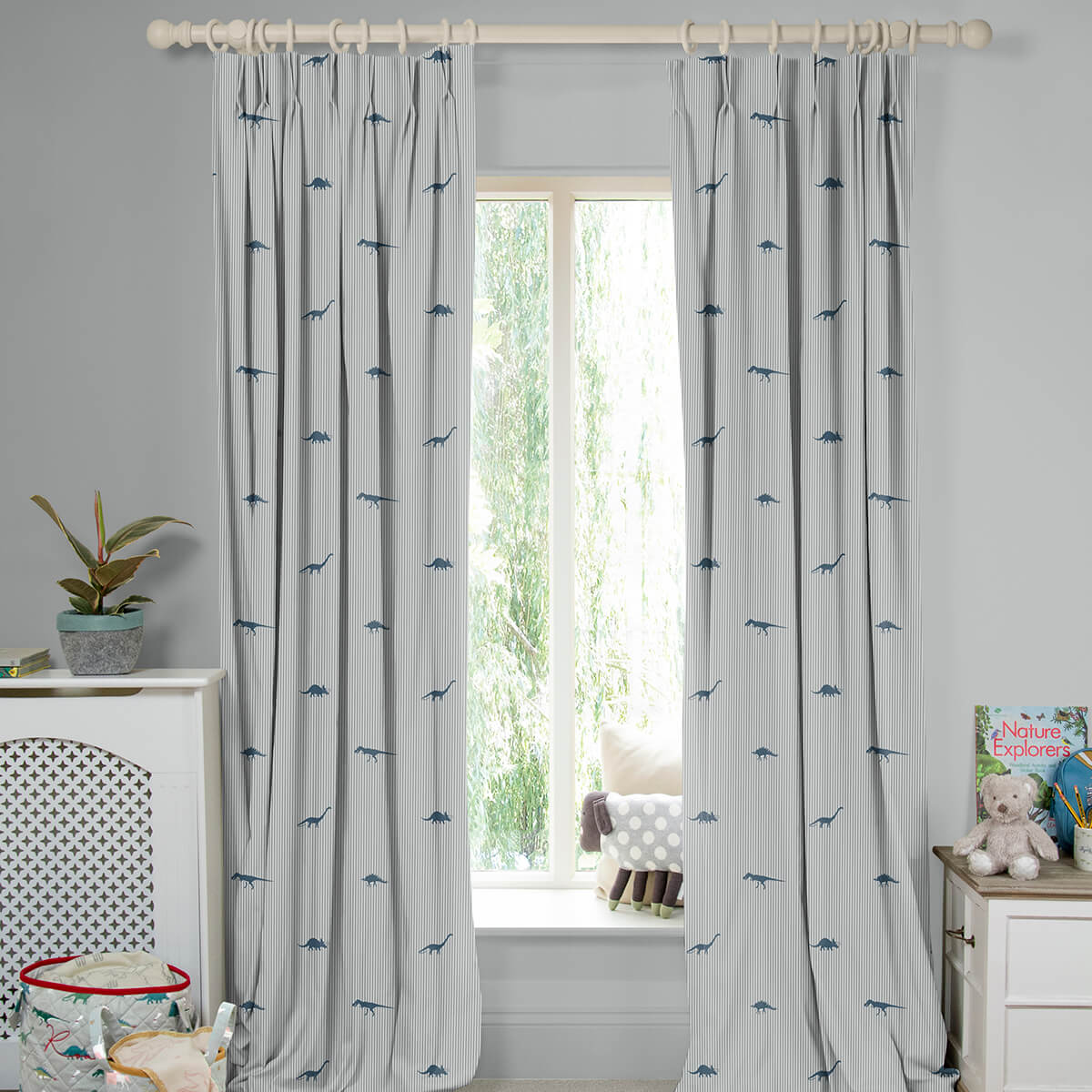 Dinosaurs Navy Made to Measure Curtains
