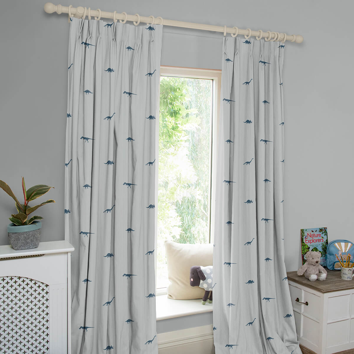 Dinosaurs Navy Made to Measure Curtains