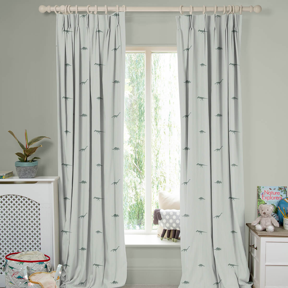 Dinosaurs Sage Made to Measure Curtains