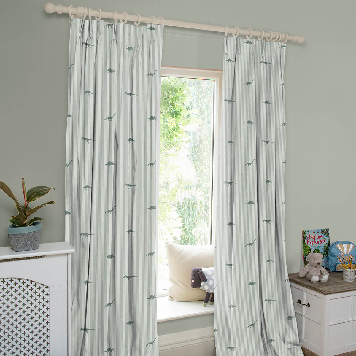 Dinosaurs Sage Made to Measure Curtains
