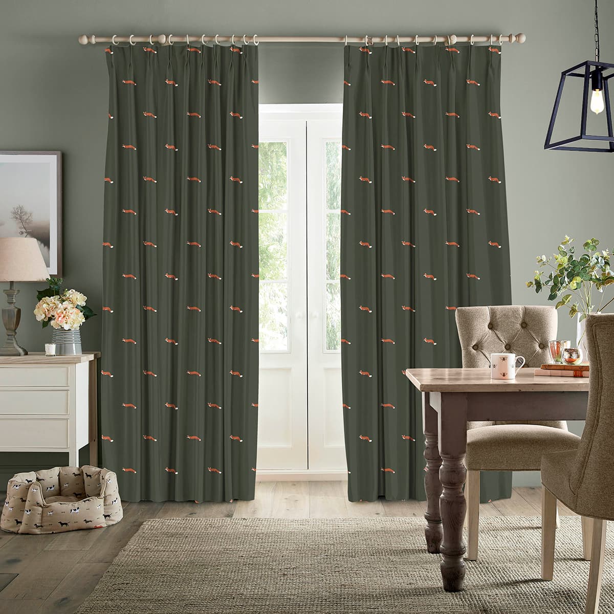 Foxes Forest Green Made to Measure Curtains