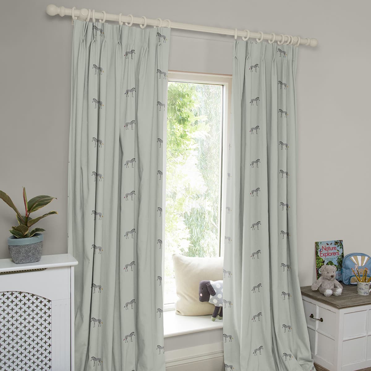 Zebra Soft Grey Blue Made to Measure Curtains