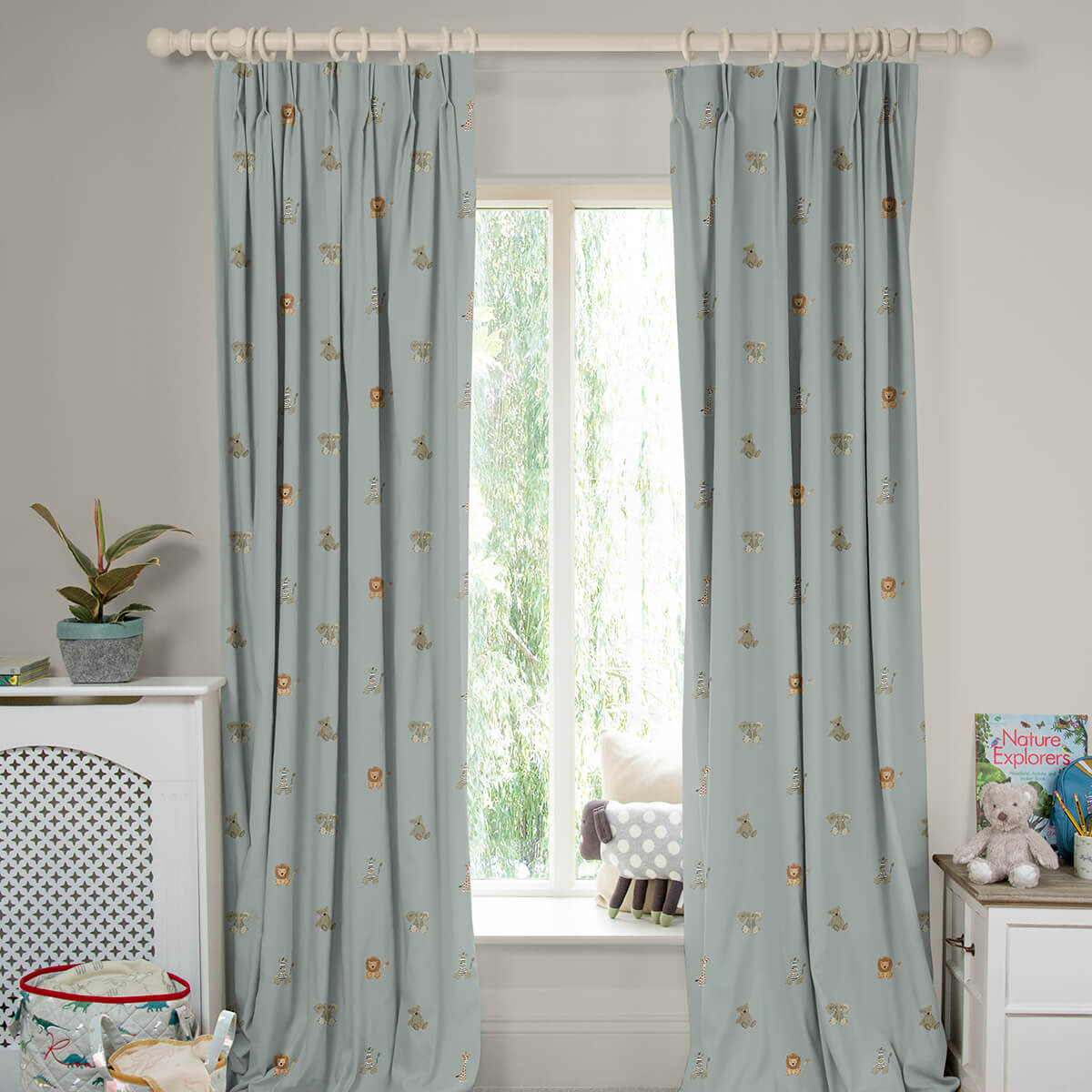 Bears & Balloons Sage Green Made to Measure Curtains