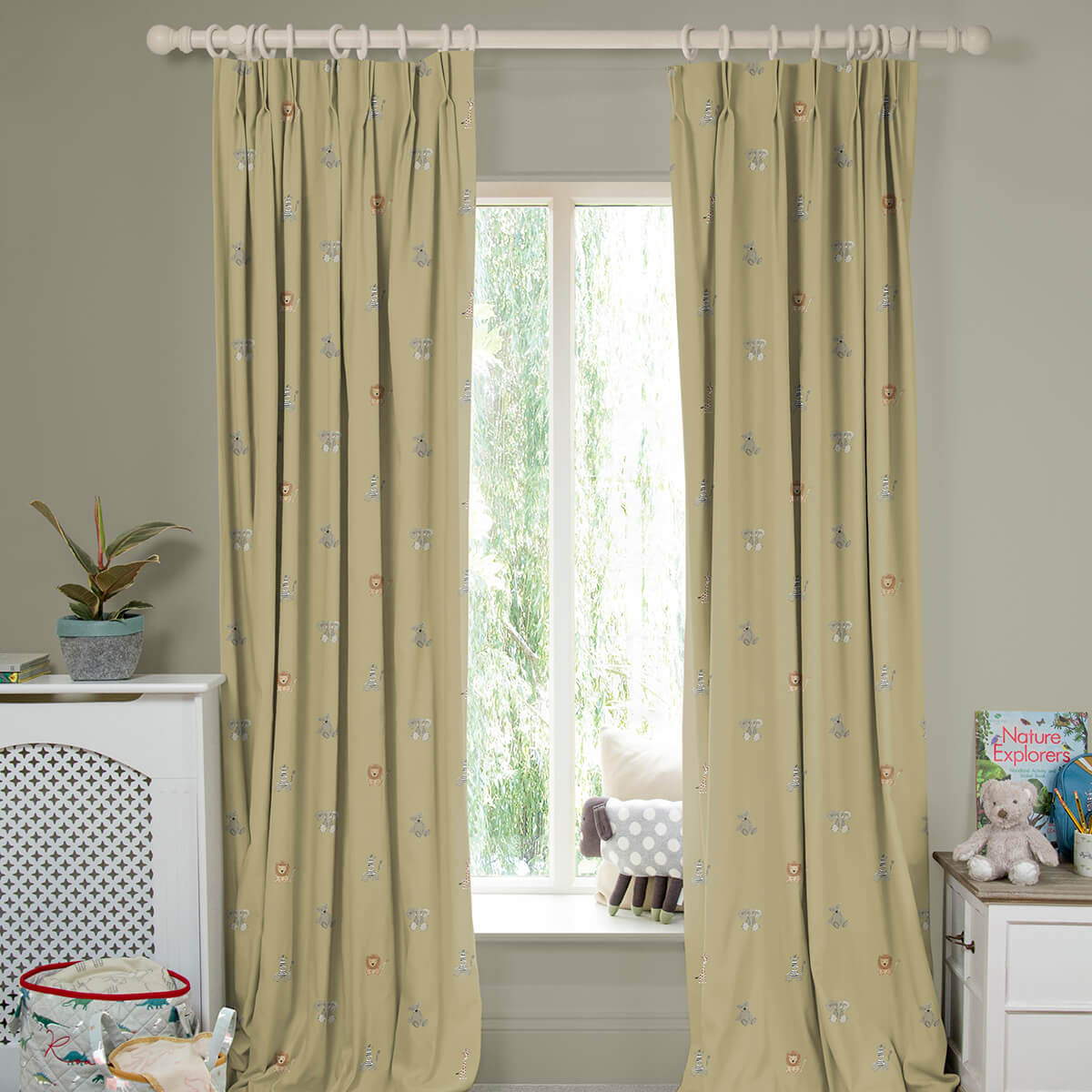 Bears & Balloons Soft Mustard Made to Measure Curtains