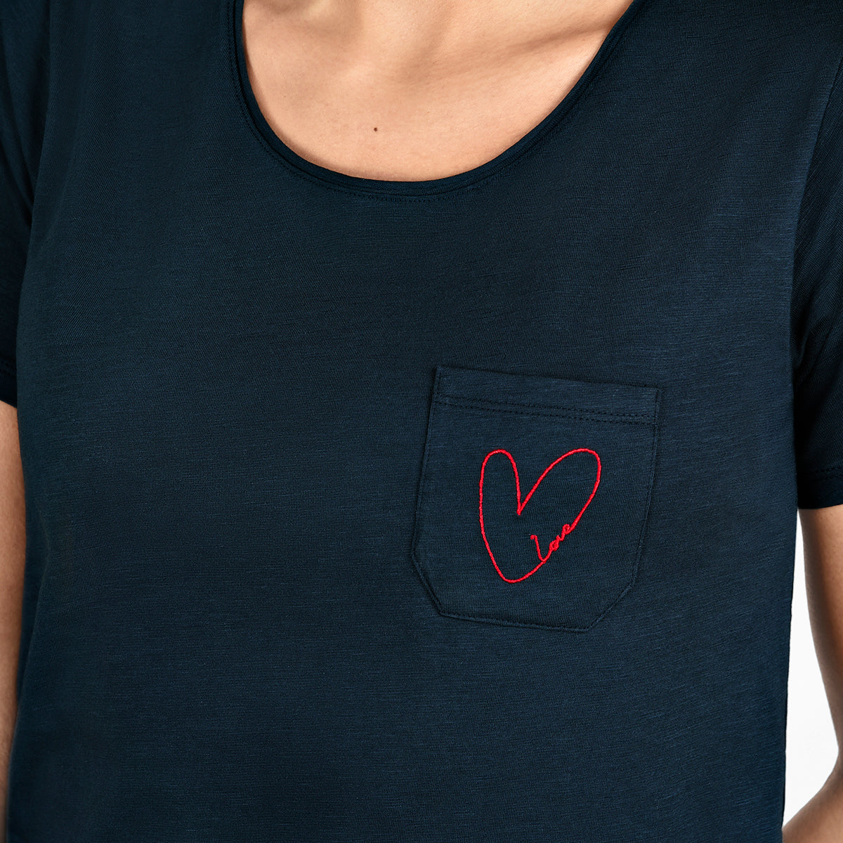 Embroidered Heart detailing with the word Love