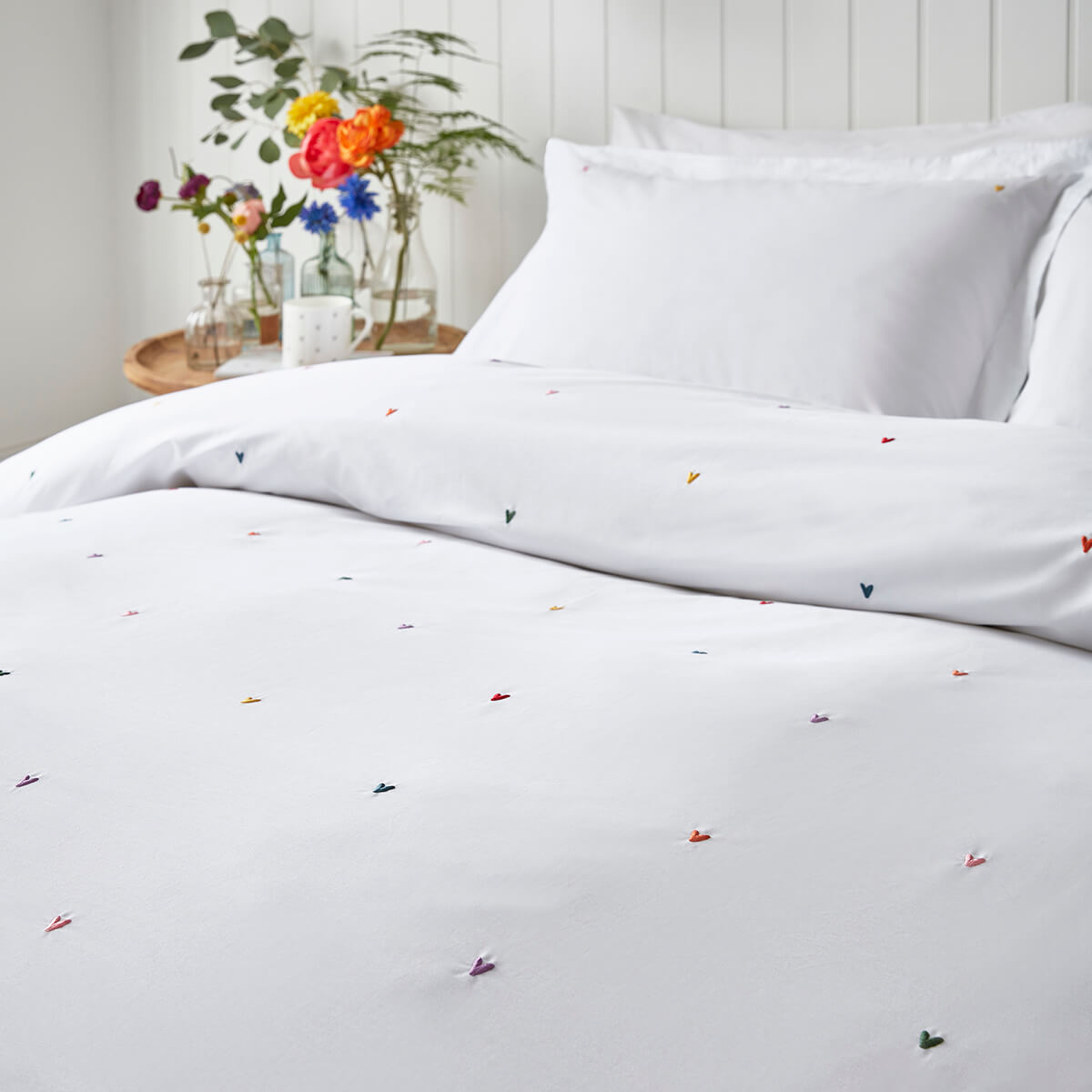 Hearts Embroidered Bedding Set