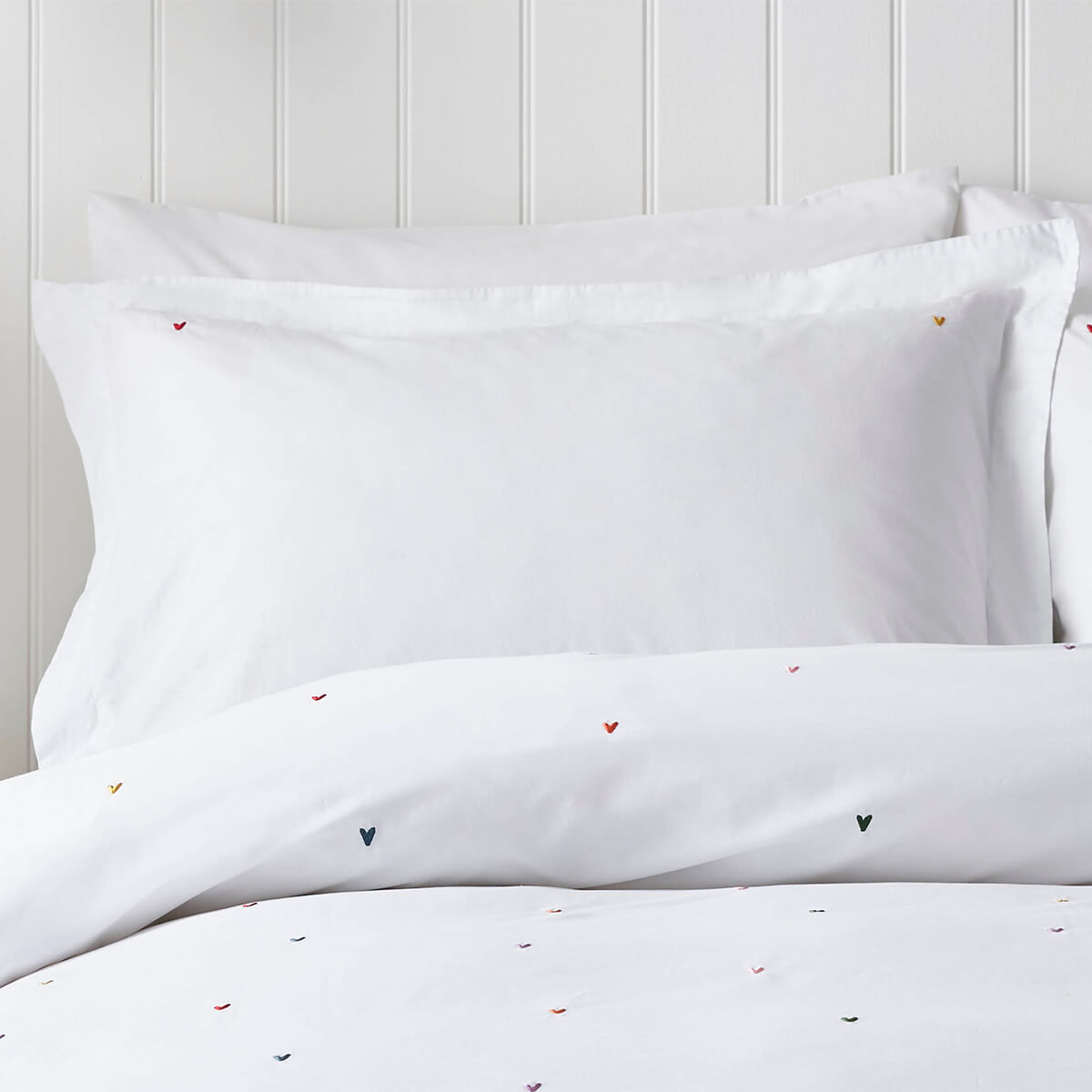 Hearts Embroidered Pair of Oxford Pillowcases by Sophie Allport