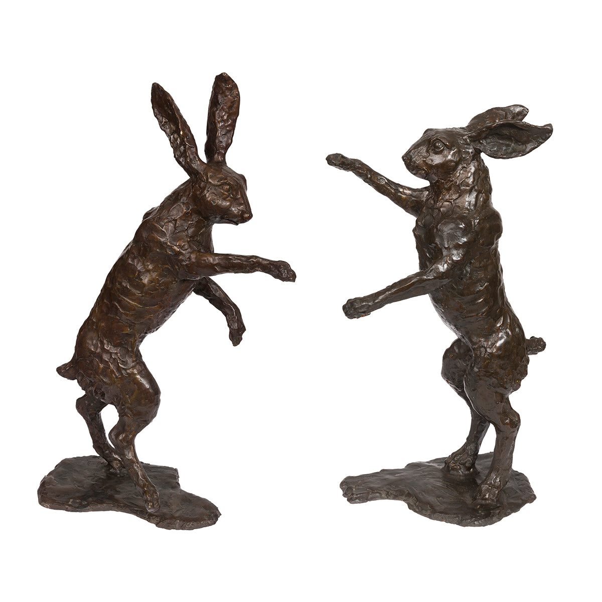 Pair Of Boxing Hares Bronze Sculpture