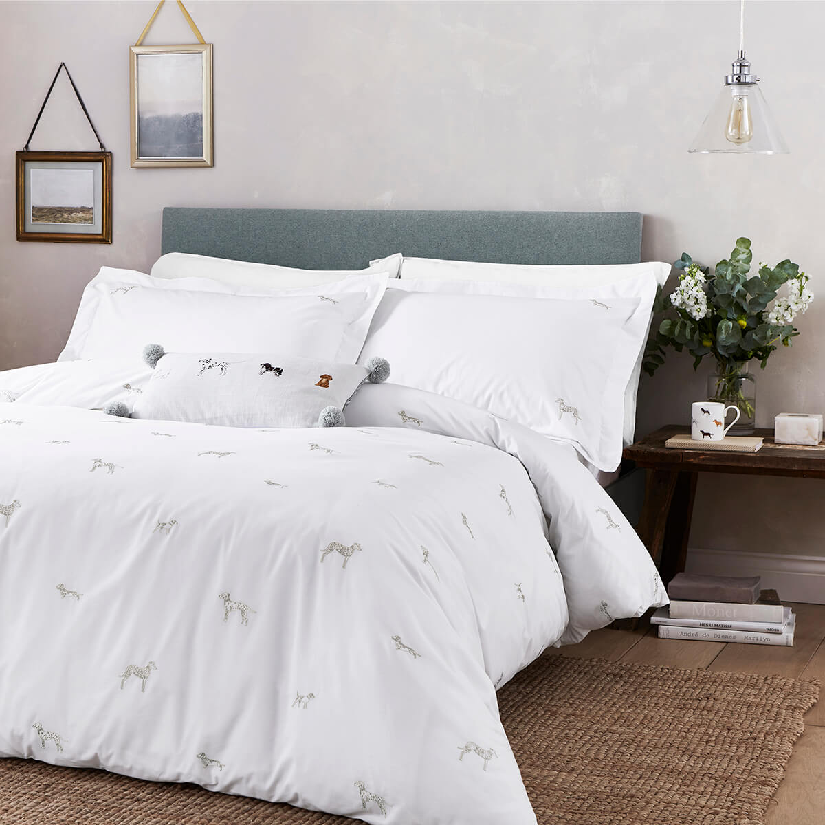 Fetch Natural Embroidered Pair of Oxford Pillowcases