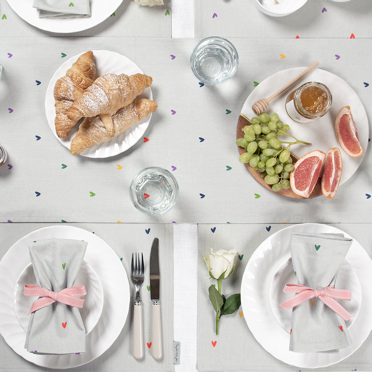 Multicoloured Hearts Fabric Placemat Table Setting Breakfast by Sophie Allport