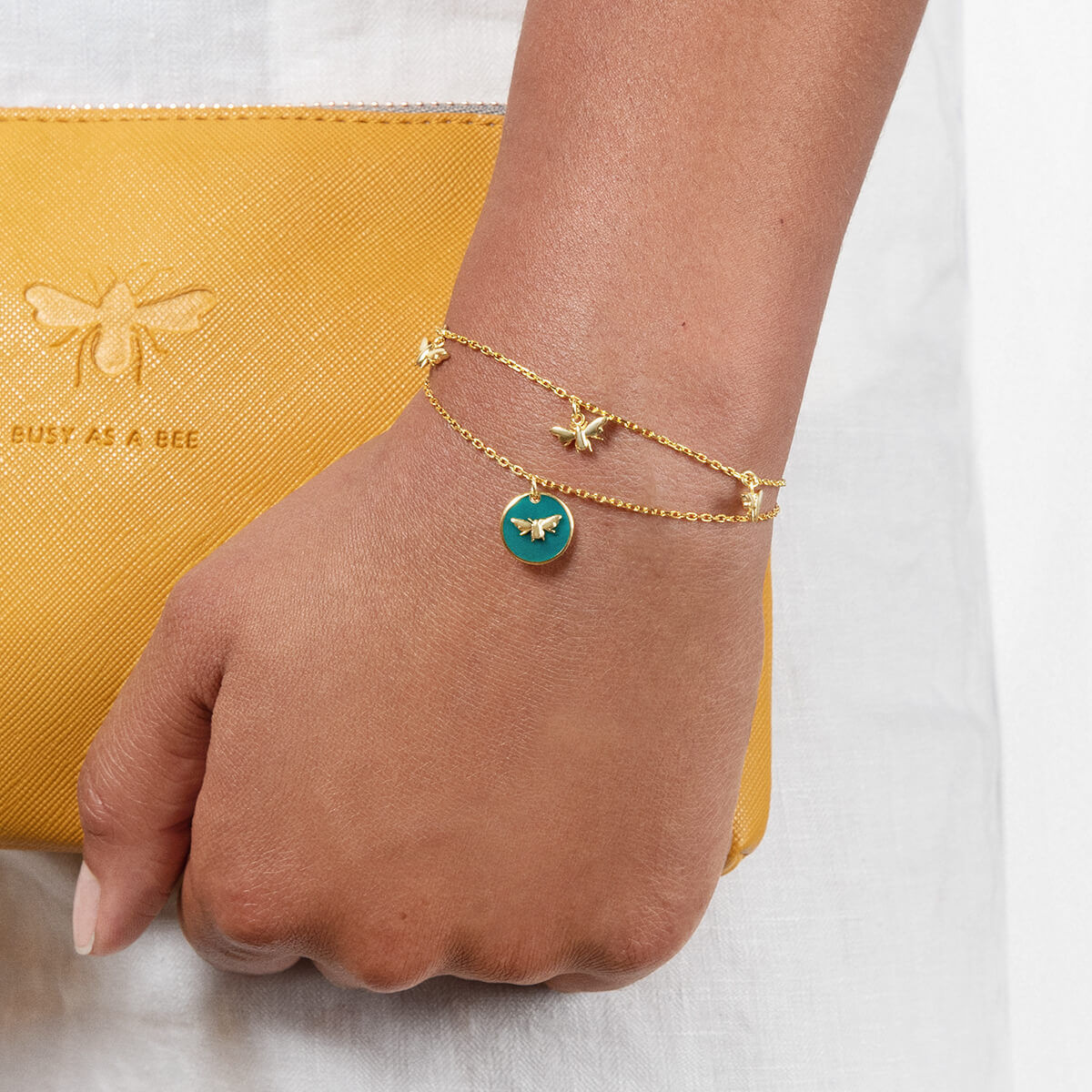 Bees Gold Plated Enamel Bracelet