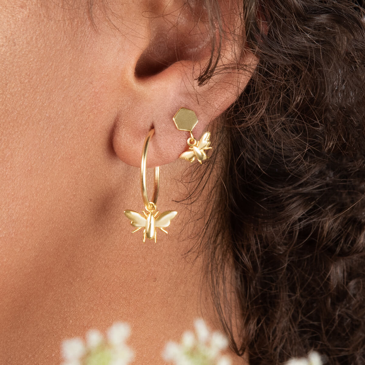 Bees Gold Plated Stud Earrings