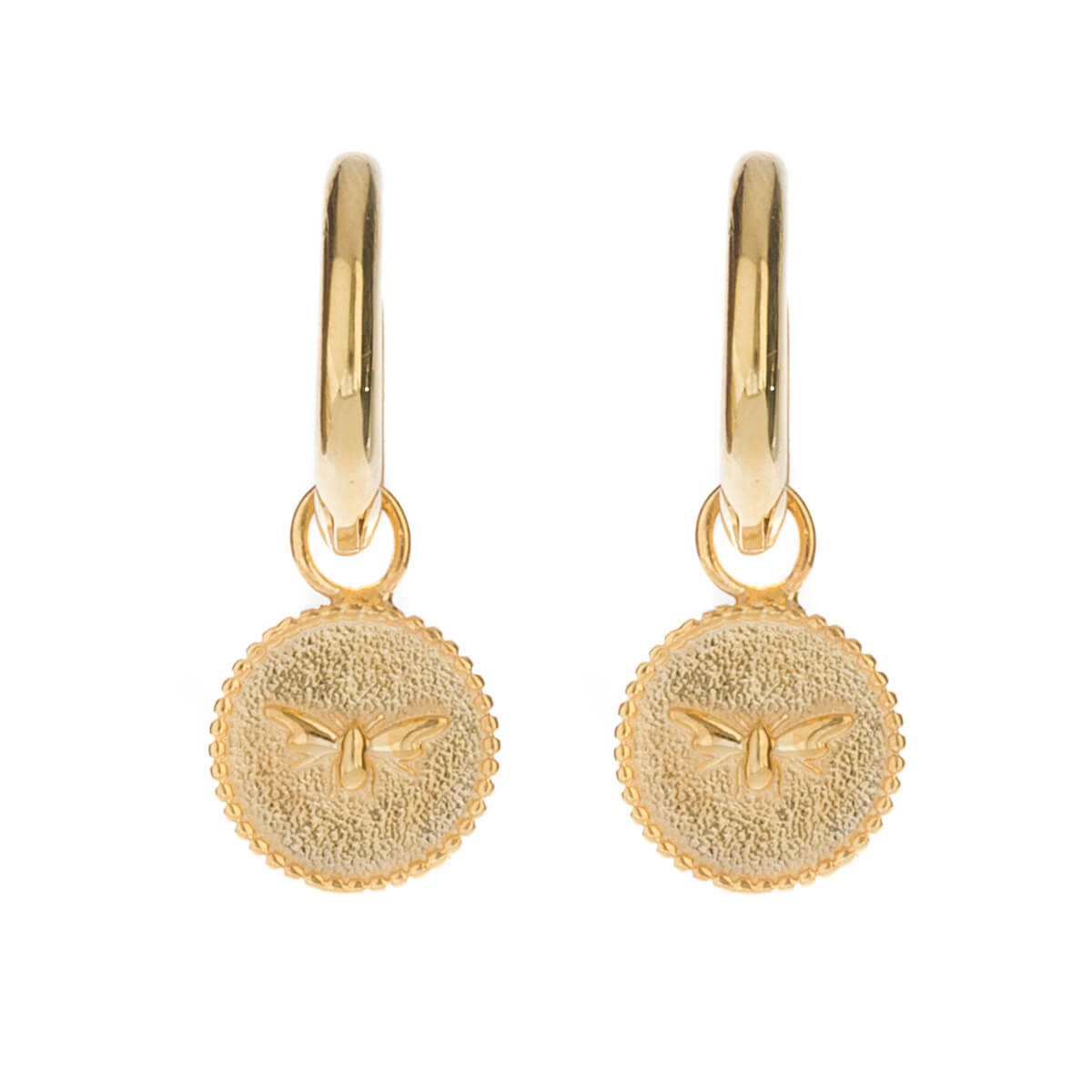 Bees Gold Plated Hoop Coin Earrings