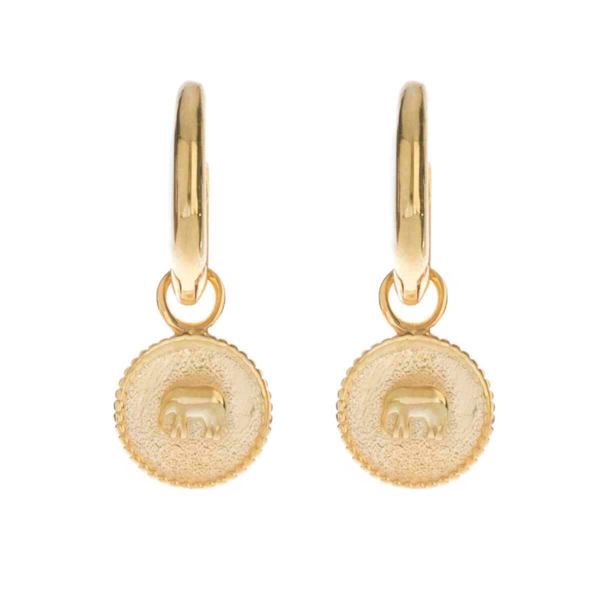 Elephant Gold Plated Hoop Coin Earrings by Sophie Allport