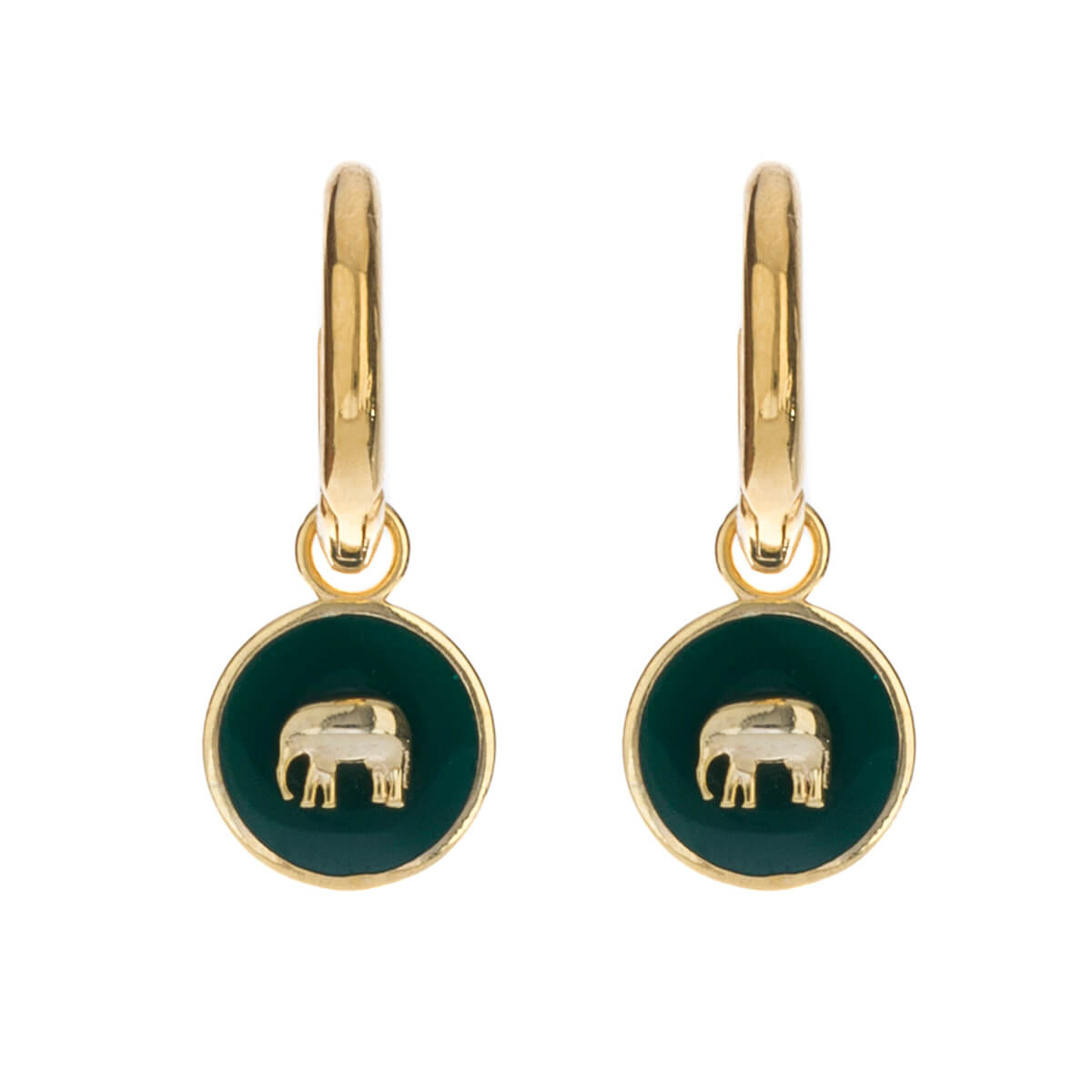 Elephant Gold Plated Hoop Enamel Earrings by Sophie Allport