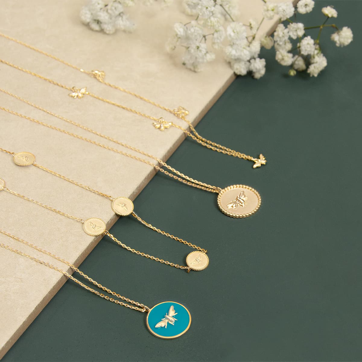 Bees Gold Plated Charm Coin Necklace