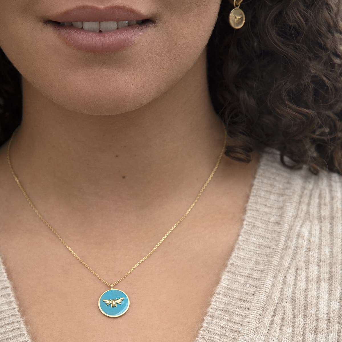 Bees Gold Plated Enamel Pendant Necklace