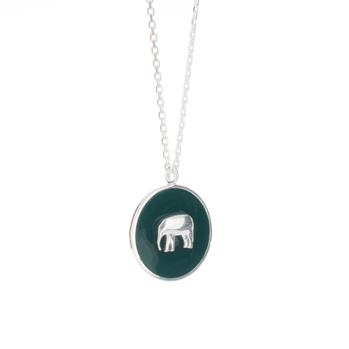 Elephant Silver Sterling Enamel Pendant Necklace