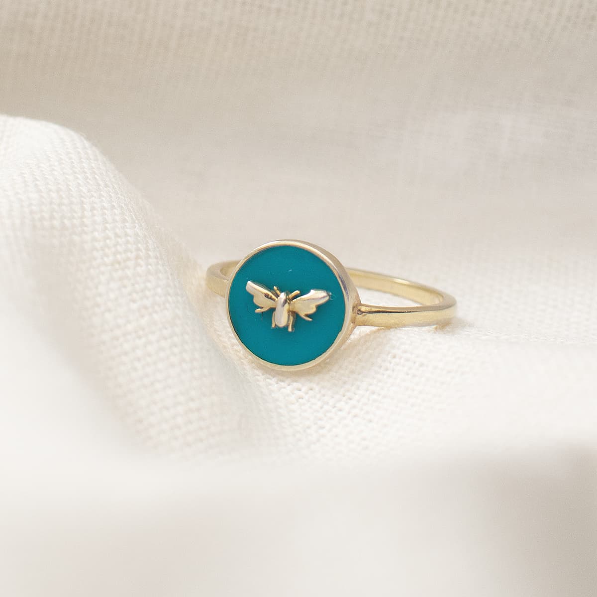Bees Gold Plated Enamel Ring