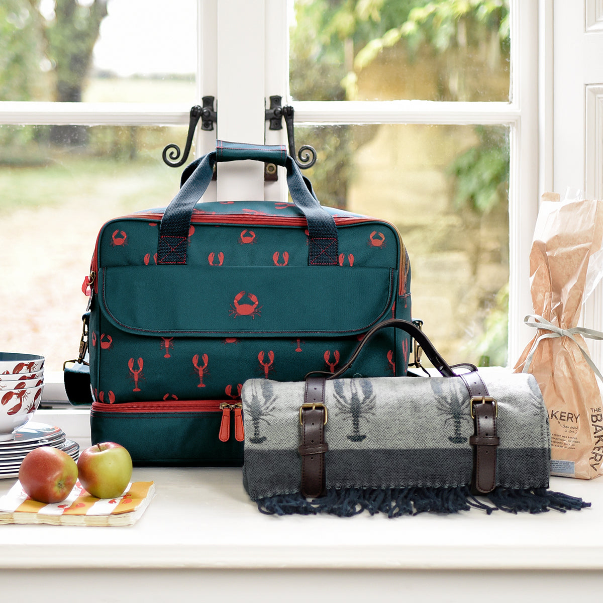 Grey Knitted Picnic Blanket with Lobsters by Sophie Allport