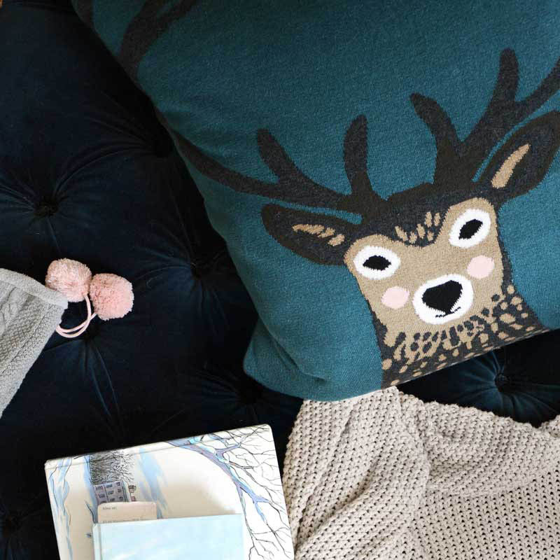 Highland Stag Knitted Cushion