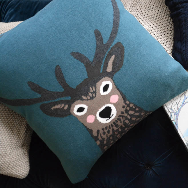Highland Stag Knitted Cushion
