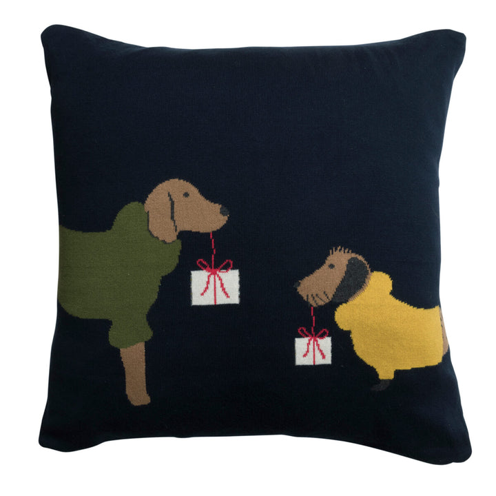 Christmas dogs knitted cushion