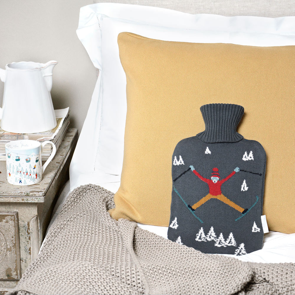 Skiing Knitted Hot Water Bottle