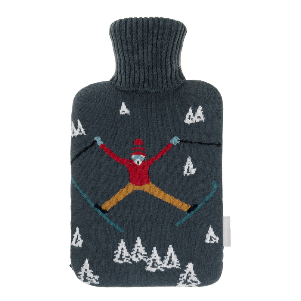 Skiing Knitted Hot Water Bottle