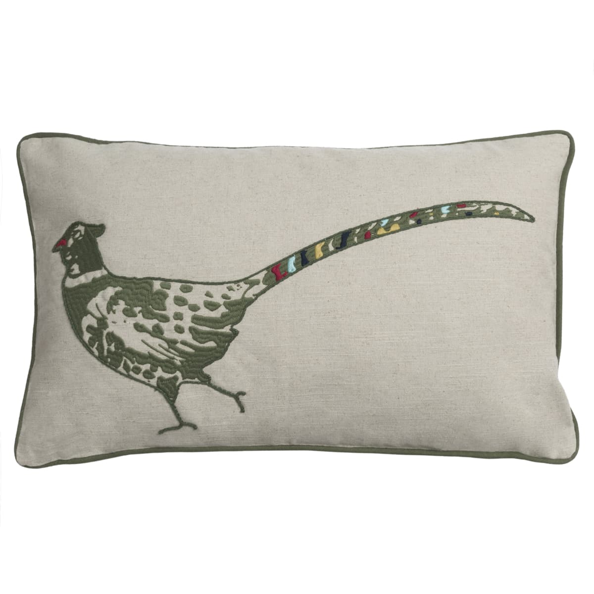 Pheasant Linen Blend Embroidered Cushion