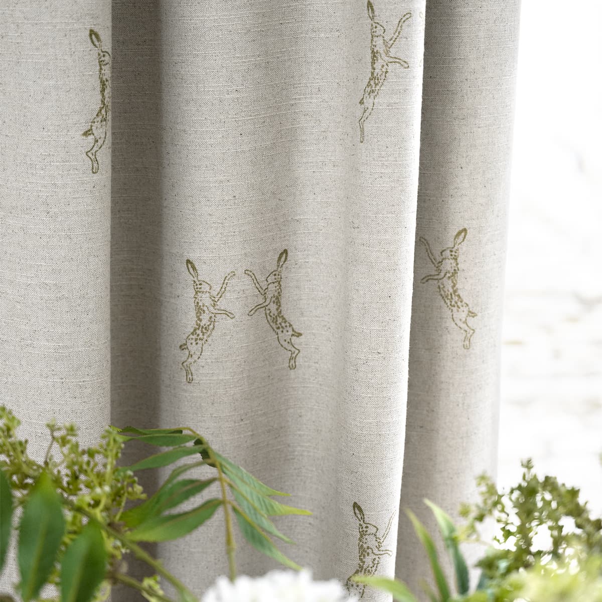 Boxing Hares Dark Stone Linen Blend Fabric By The Metre