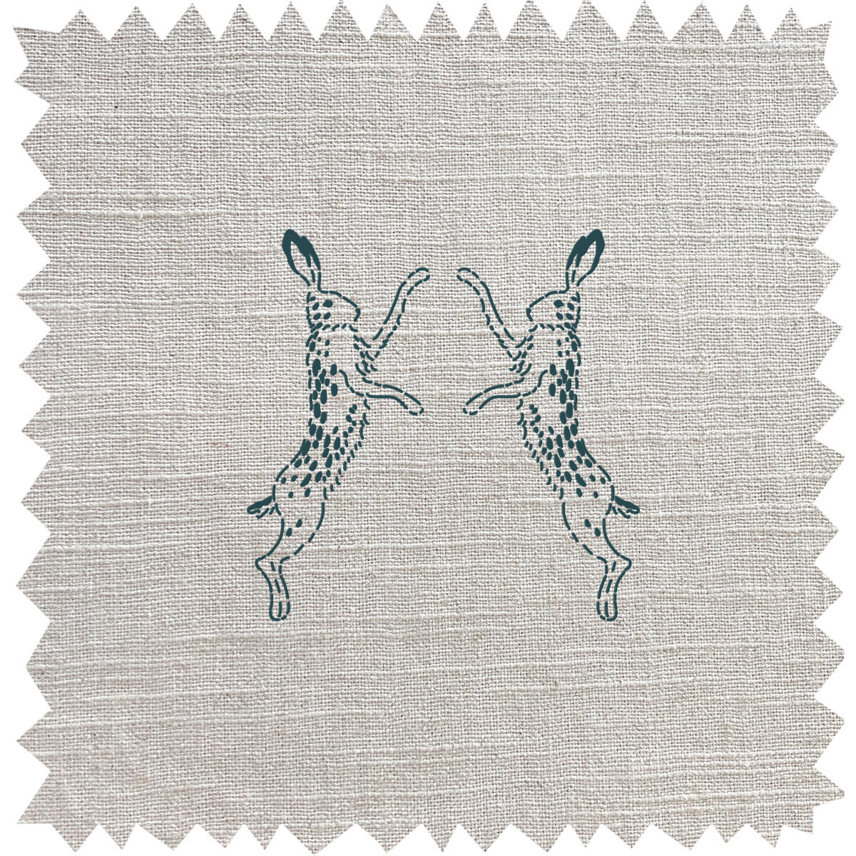 Boxing Hares Teal Linen Blend Fabric By The Metre