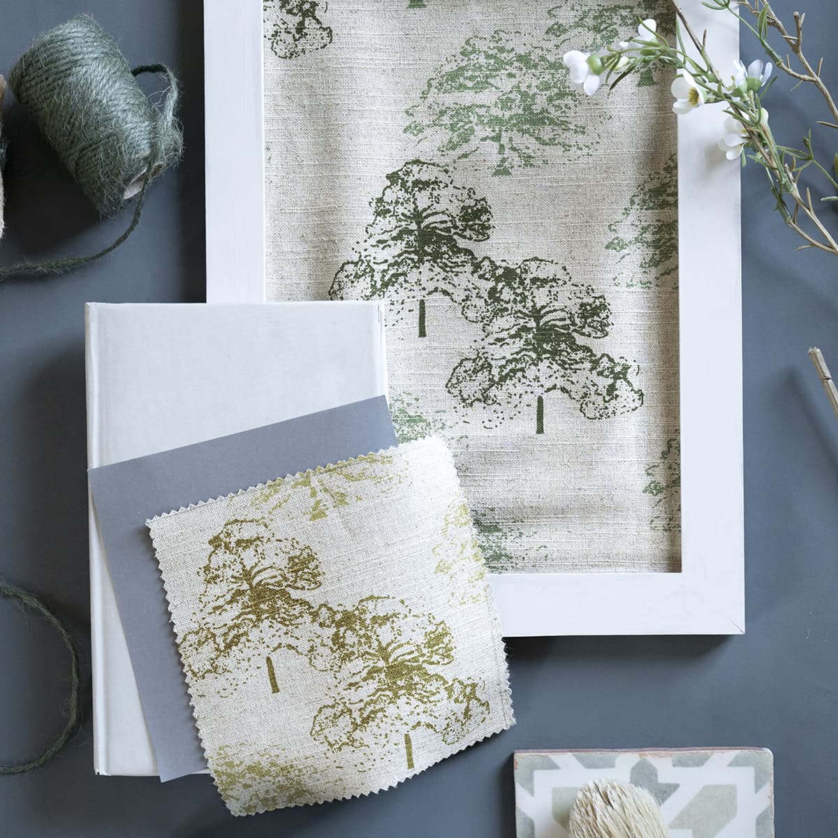 Trees Mustard Linen Blend Fabric Sample